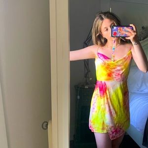 Cowl Wrap Tie Dye Mini Dress